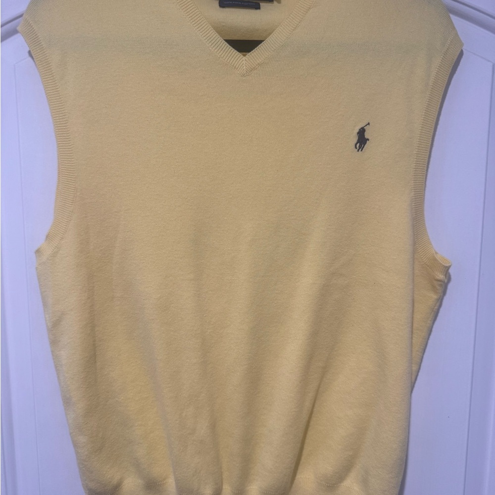 Polo Ralph Lauren Sweater Vest Size L. Men Yellow Sleeveless V-Neck Prima Cotton